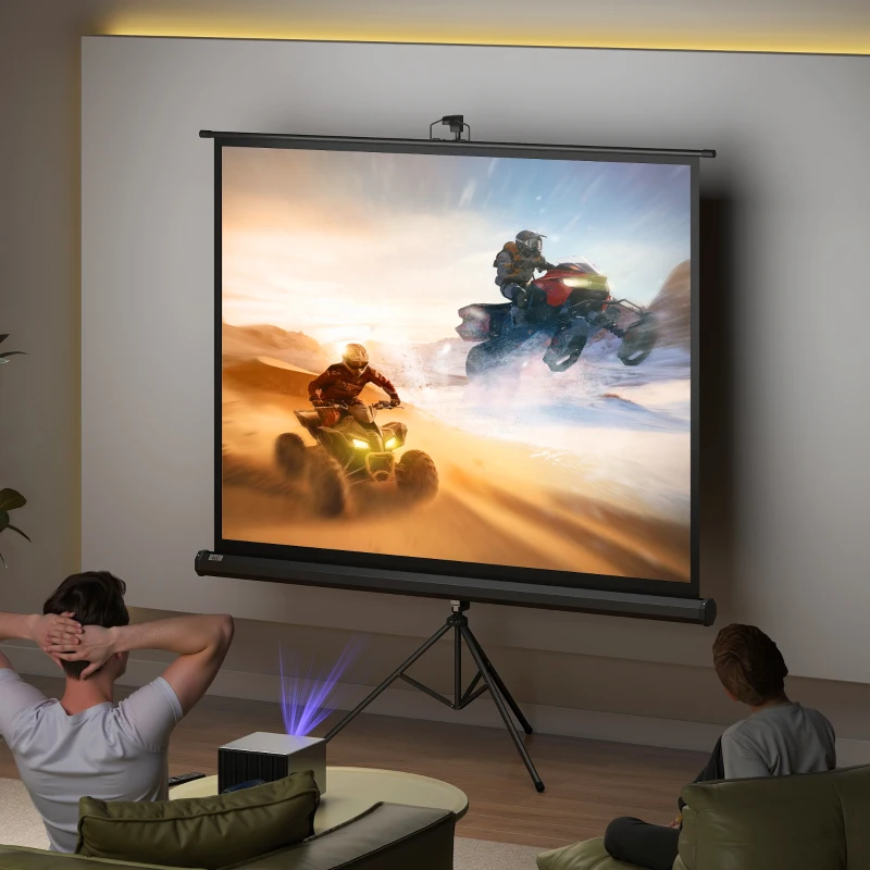 HOMCOM Tela de Projeção 84'' (213 cm) com Tripé Regulável 4:3 Hd para Interior e Exterior