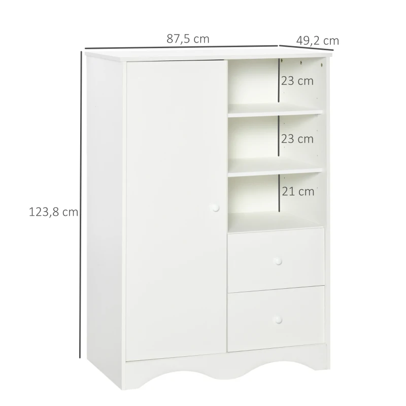 HOMCOM Armário Multiuso Branco 5 Prateleiras 3 Compartimentos Abertos e 2 Gavetas 85,7x49,2x123,8 cm