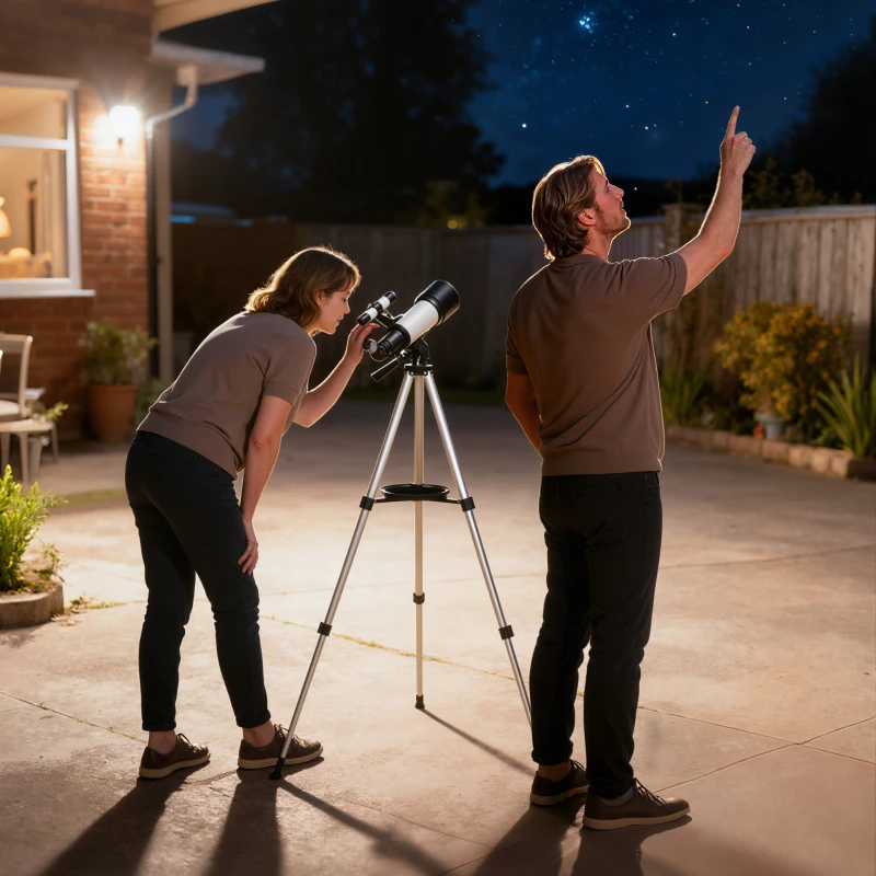 Outsunny Astronomisches Refraktor-Teleskop 70 mm, 40×/16×, höhenverstellbares Stativ, 80×80×135 cm, Weiß