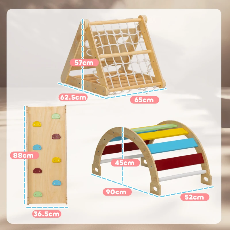 AIYAPLAY 7-in-1 Indoor Wooden Climbing Triangle with Slide — Multicolor