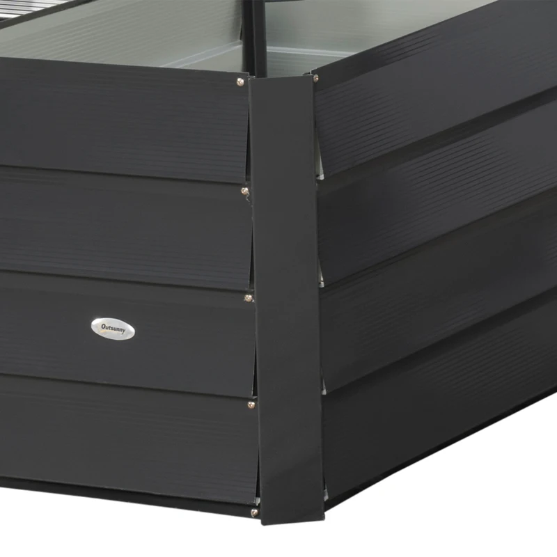 Outsunny Canteiro de Canto em L Sem Fundo 115x115x44 cm Aço Galvanizado Cinza Escuro