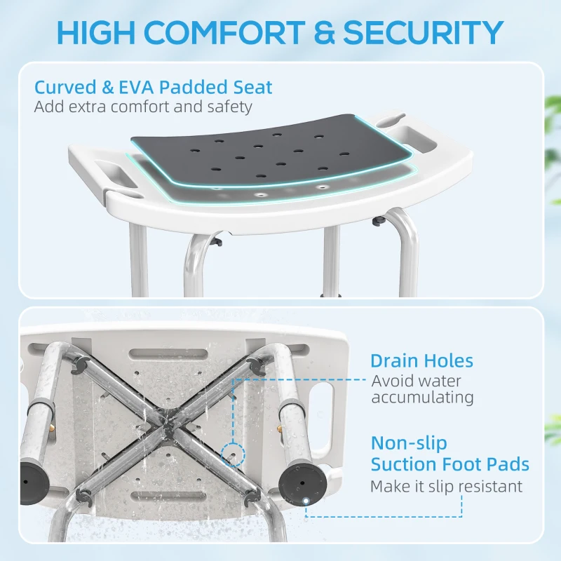 HOMCOM Shower Chair, Adjustable Height Shower Stool with Aluminium Frame and Non-Slip Feet, Bathtub Stool Seat for Elderly Disabled Handicap, Grey