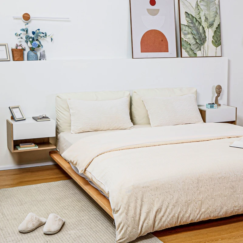 HOMCOM Conjunto 2 Mesas de Cabeceira Suspensas Gaveta Deslizante e Prateleira Bicolor 46x30x30 cm Branco