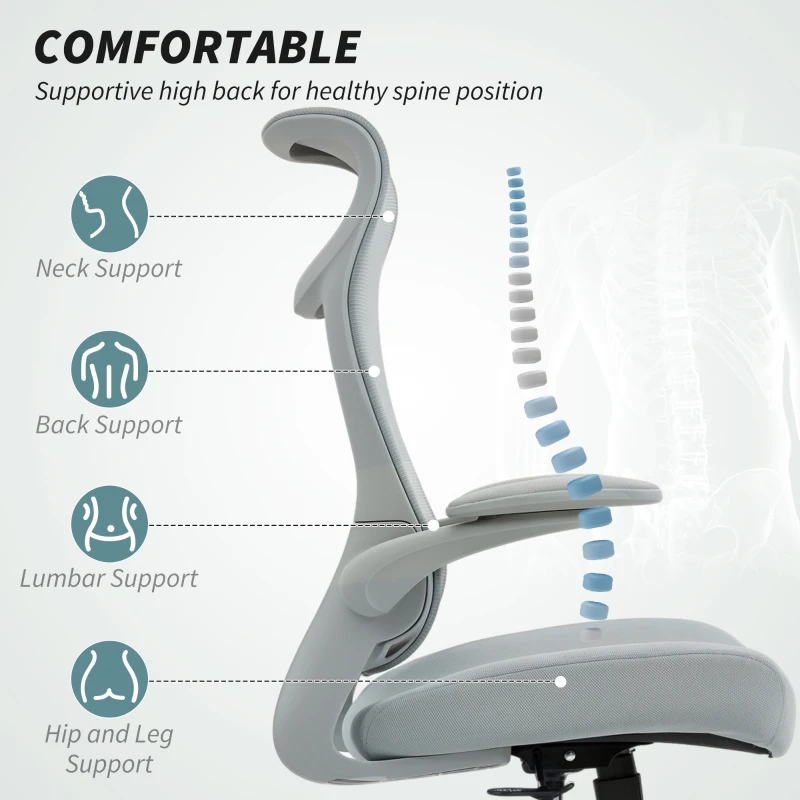 HOMCOM Scaun de birou ergonomic cu cotiere reglabile și tetieră, gri