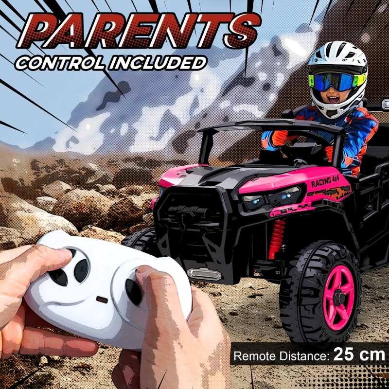 AIYAPLAY 24V Electric Ride on Car, 2-Seater Electric Car for Kids with Remote, Bluetooth, Soft Start, Suspension Spring, Pink