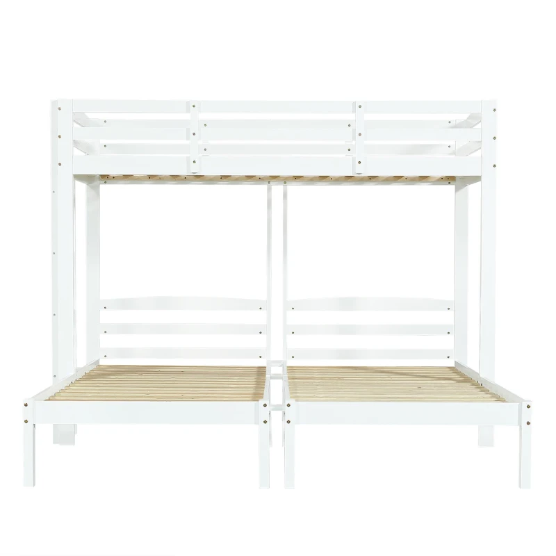 Triple Bunk Bed Space-Saving SleeperSide with Ladder and Bedside Storage, Bed Frame with Safety Rails, 204L x 198W x 162.5H cm, White