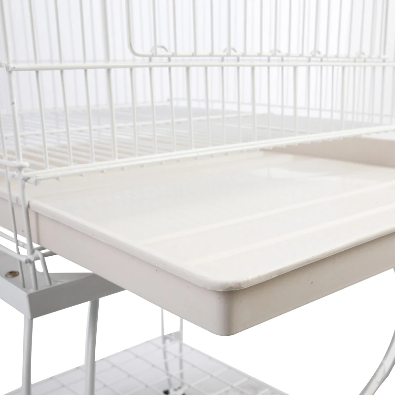 PawHut Grande volière cage à oiseaux design avec mangeoire perchoir suspendu plateau amovible étagère et roulettes 54L x 54l x 153H cm blanc
