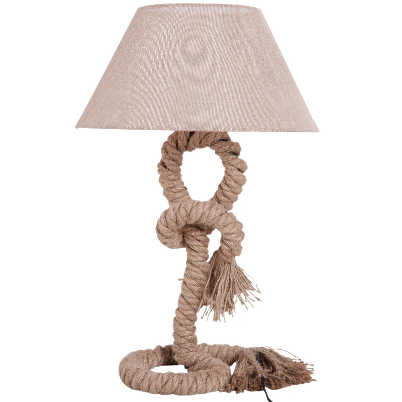 HOMCOM Table Lamp Bedside Light Indispensable Nautical Twisted Rope Glow E27 Bedroom Living Room Beige