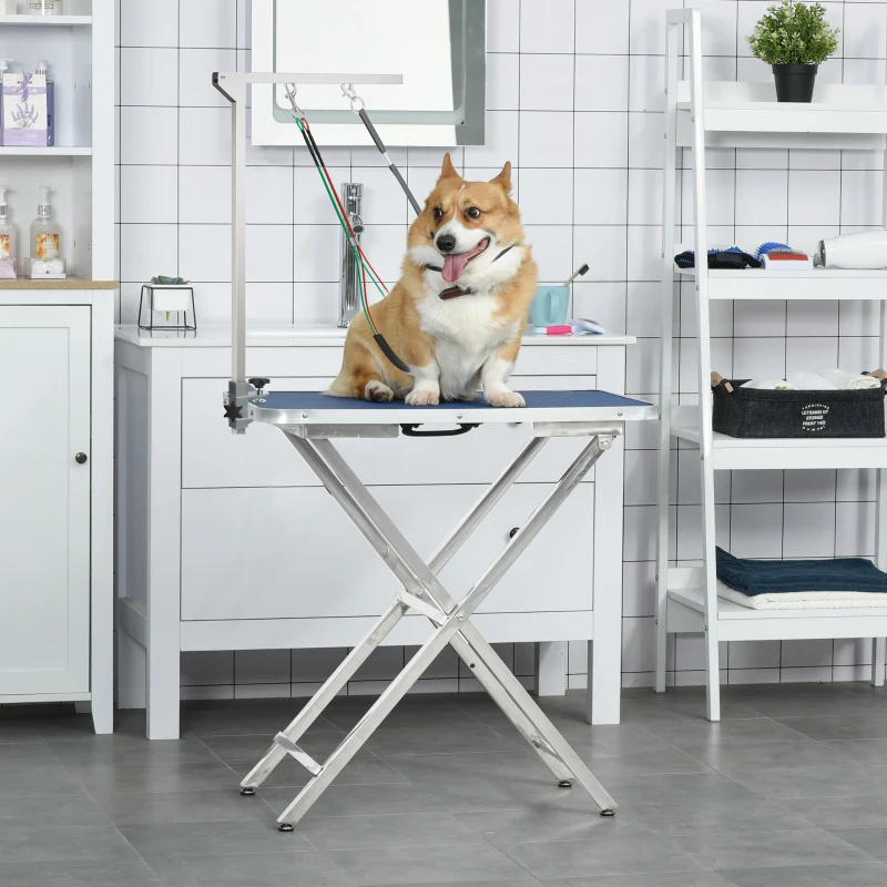 Pawhut Braço Dobrável em Aço Inoxidável para Mesa de Tosquia para Animais de Estimação Altura Ajustável Máx. 74 cm