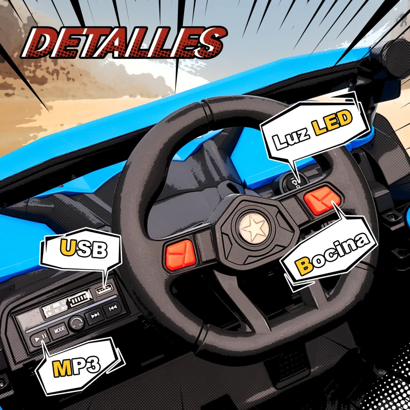 AIYAPLAY Coche Eléctrico para Niños UTV 12V con 2 Motores Control Remoto 2,4G Velocidad hasta 7 km/h Sistema de Suspensión Azul