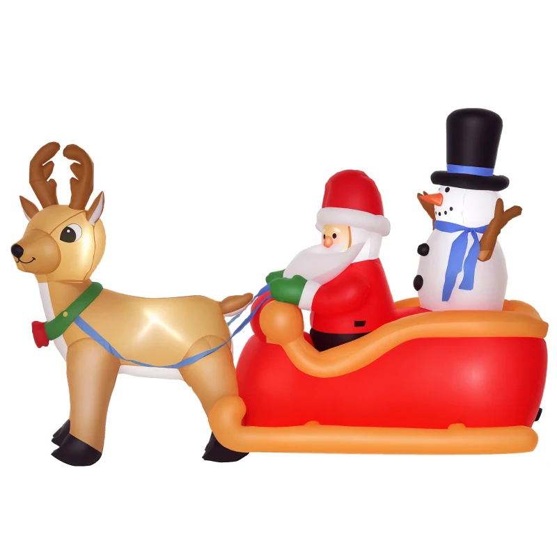 HOMCOM Pai Natal Insuflável 200 cm com Trenó e Renas 5 LEDs Auto‑Insuflável Impermeável
