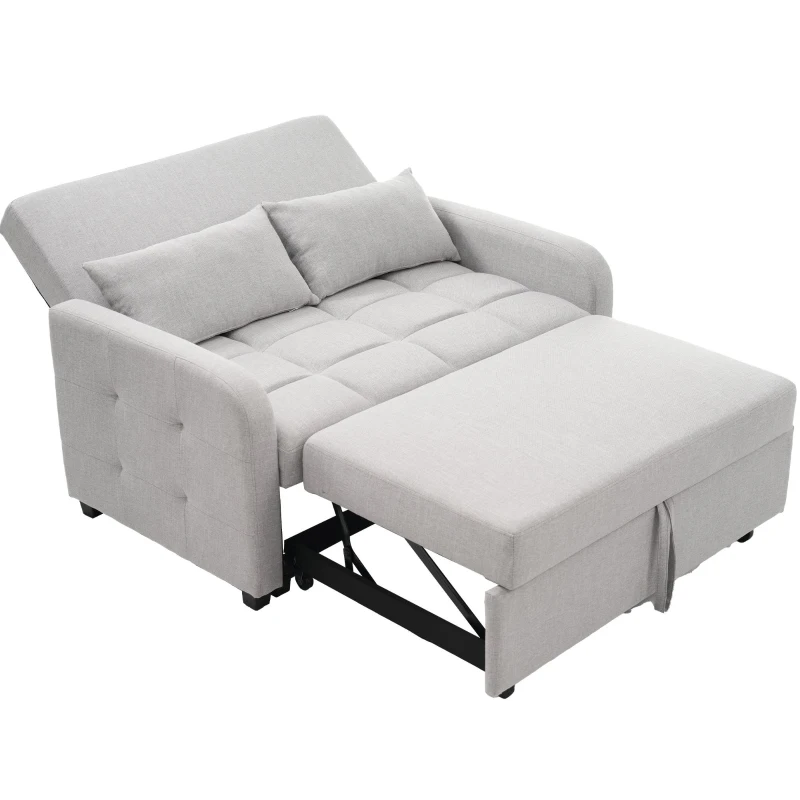 Multifunctional Folding Sofa Bed with Adjustable Backrest and 2 Cushions, Daybed Ideal for Small Flats, 127L x 75-180W x 94H cm, Light Grey