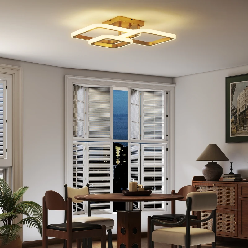 HOMCOM Plafoniera LED 40W 4300 lm, 3 temperature di colore, 3 anelli dorati, 48 x 46 x 13 cm