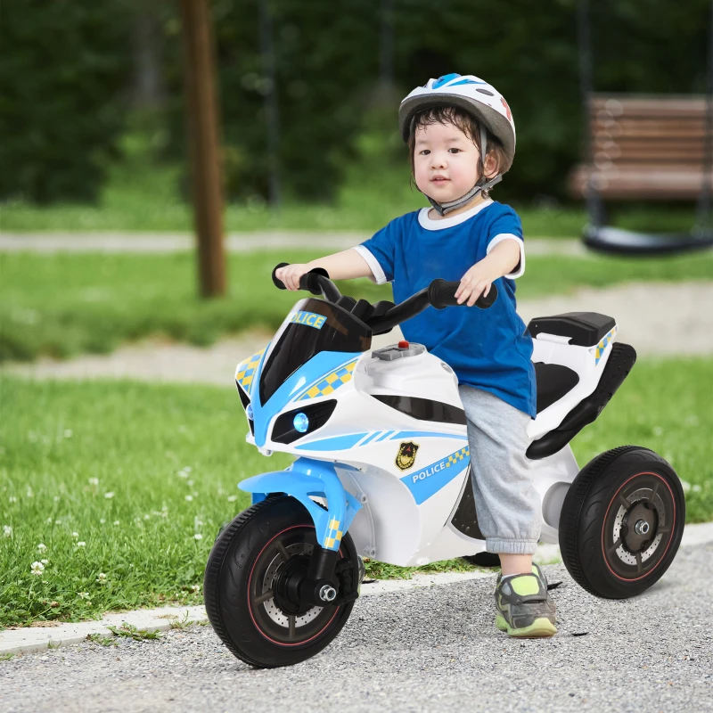 HOMCOM Moto Infantil de Corrida com Música e Luzes Azul e Branco