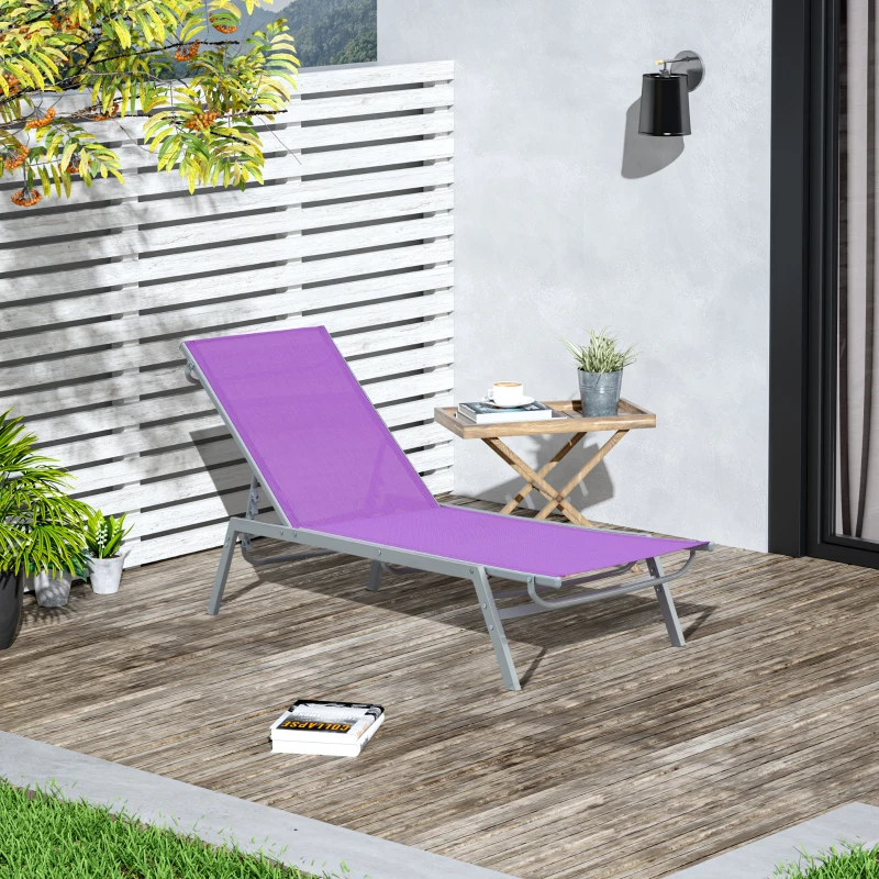 Outsunny Espreguiçadeira Encosto Reclinável em 5 Posições Metal Epóxi Textilene 170x58x97 cm Roxo