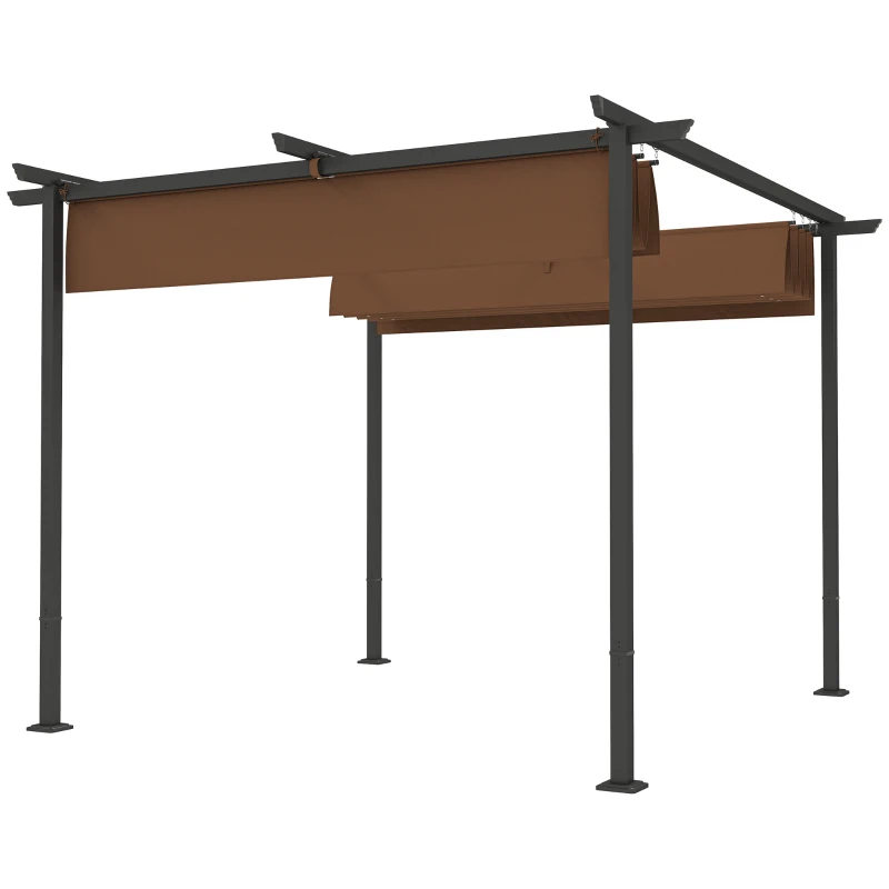 Outsunny Pérgola Retrátil 3x3 m em Poliéster 180 g/m² Upf30 Castanho