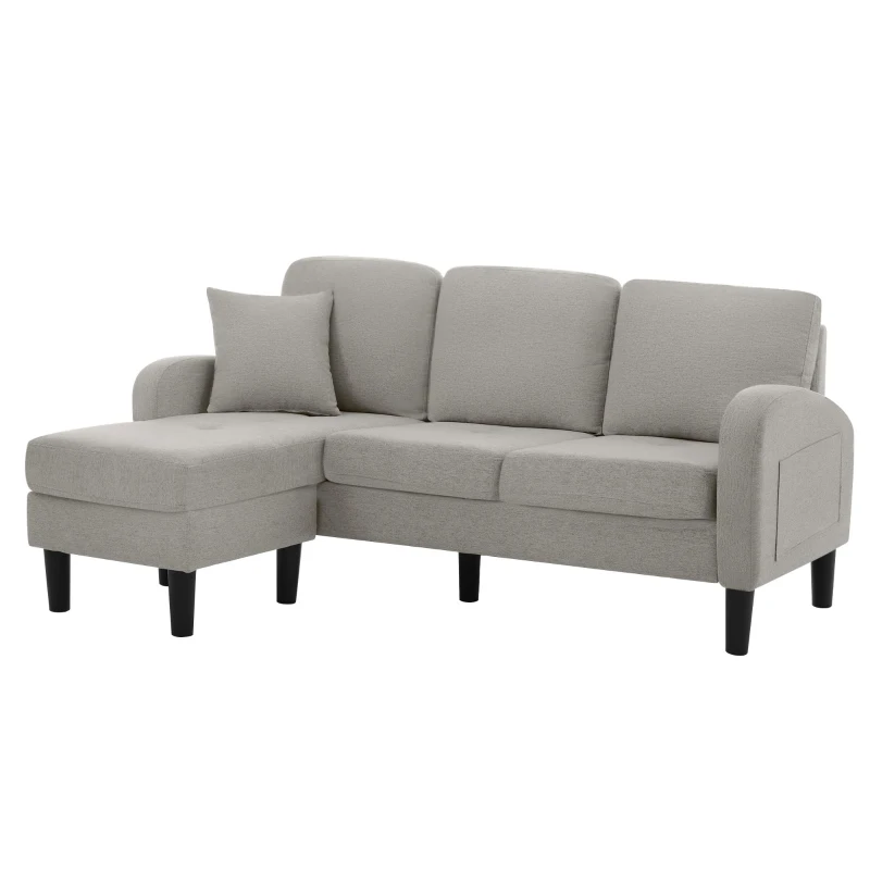 3-seater L-shaped Corner Sofa with Reversible Chaise and Soft Padded Seats, Sofa Bed with Plastic Legs, 166L x 118W x 77H cm, Gray