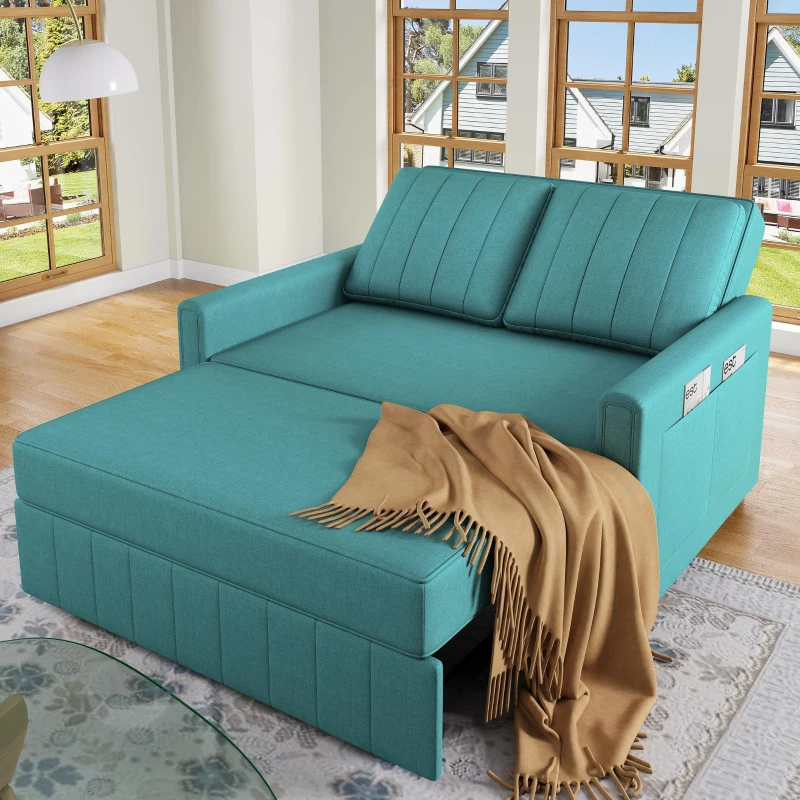 Multifunctional Folding Sofa Bed with Adjustable Backrest and 2 Cushions, Daybed Ideal for Small Homes, 127L x 75-180W x 94H cm, Green