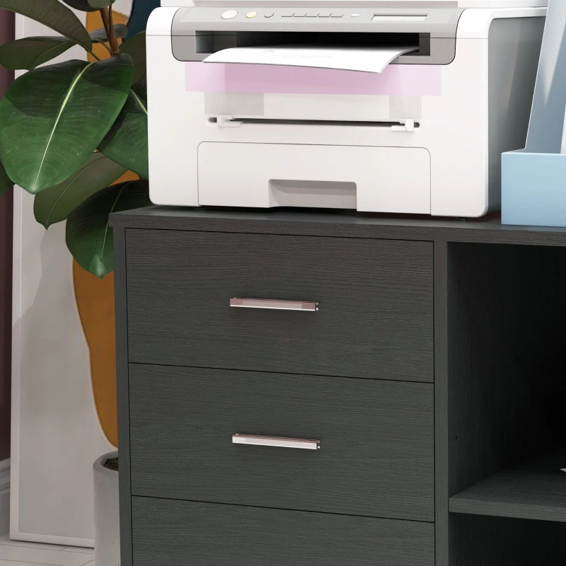 HOMCOM Suporte Organizador para Impressora 3 Gavetas 2 Casas Rodízios 80x40x65 cm Preto