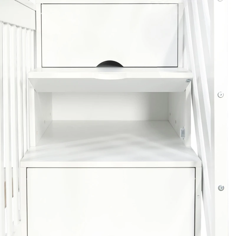 Children's Bunk Bed with Staircase, Drawer Storage, Slatted Base, Solid Wood Frame for Compact Room, 225L x 140W x 150H cm, White