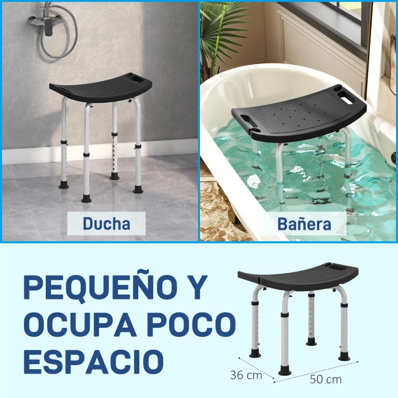 HOMCOM Taburete de Ducha Silla Ducha Personas Mayores con Altura Regulable de Aluminio Antideslizante Carga 135 kg Negro