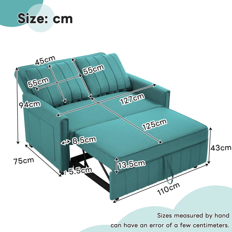 Multifunctional Folding Sofa Bed with Adjustable Backrest and 2 Cushions, Daybed Ideal for Small Homes, 127L x 75-180W x 94H cm, Green