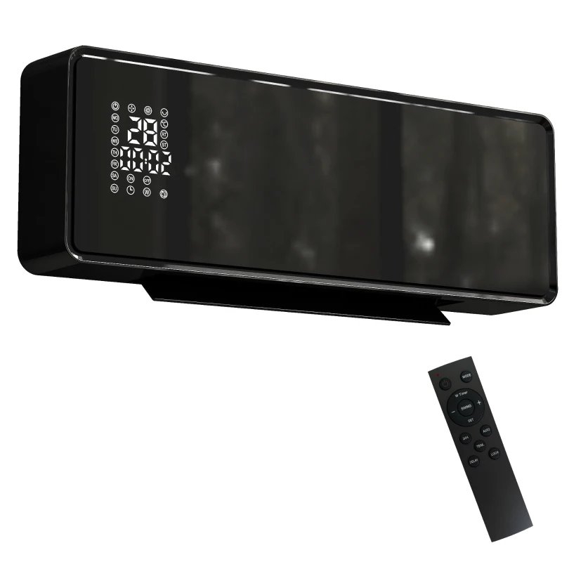 HOMCOM 2000W Ceramic Electric Heater with Fan, Adjustable Thermostat, Wall Mounted - Black