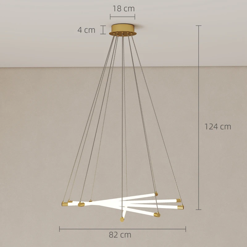 HOMCOM Lámpara de Techo LED 50W — 5 Tubos Ajustables, Moderna, Dorado+Blanco para Salón, Comedor y Cocina
