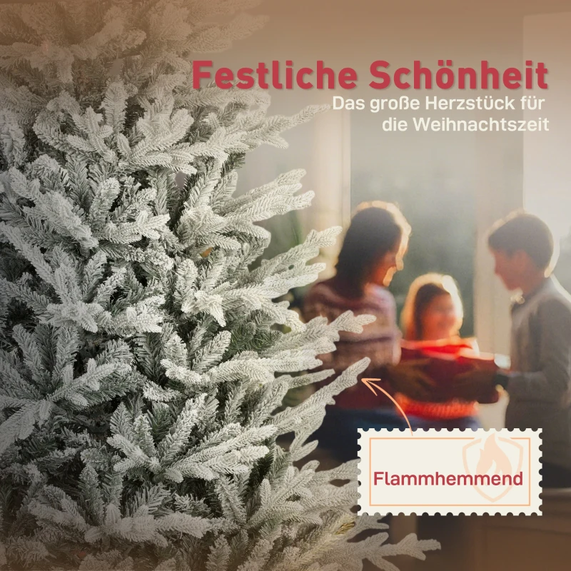 HOMCOM Künstlicher Weihnachtsbaum 180 cm künstlich Tannenbaum mit Schnee, 1976 Spitzen für drinnen