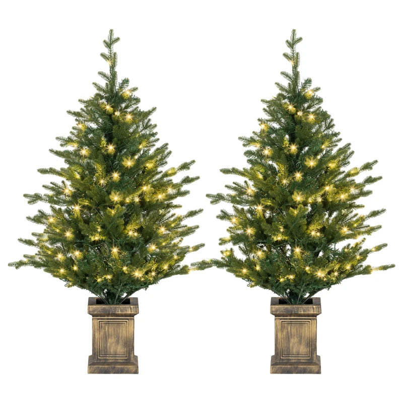 HOMCOM Set of Two Artificial 4ft Christmas Trees, with Lights - Green