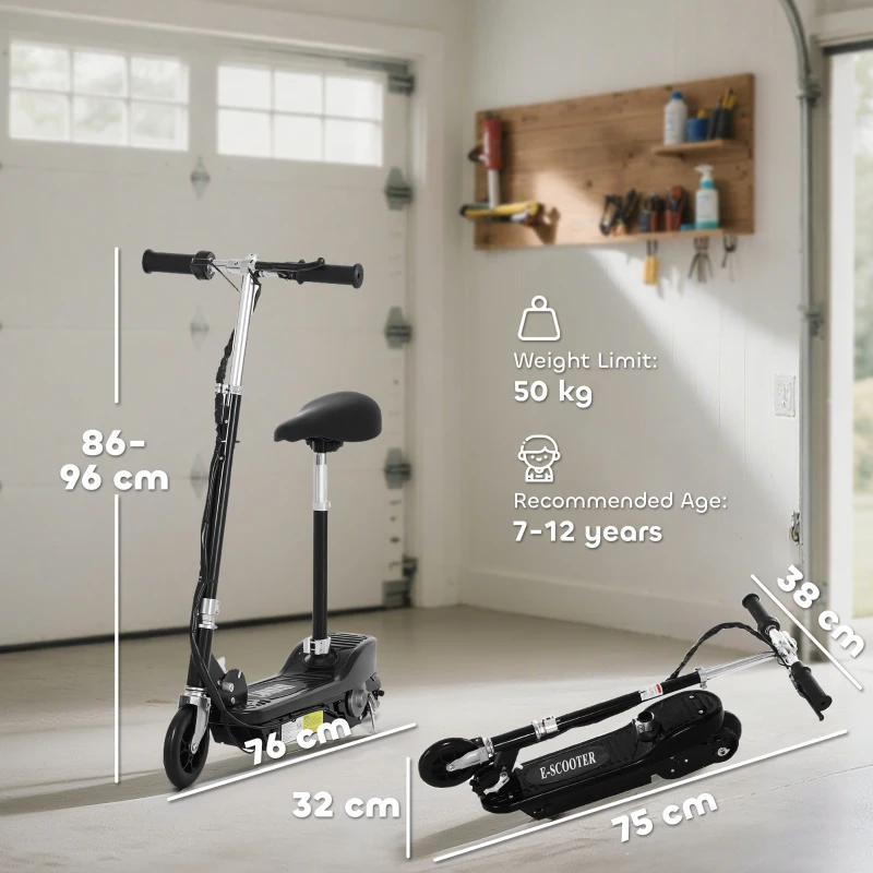 HOMCOM Powered E-Scooter Ride-On, with Brakes, Adjustable Seat, Adjustable Handlebars, Black