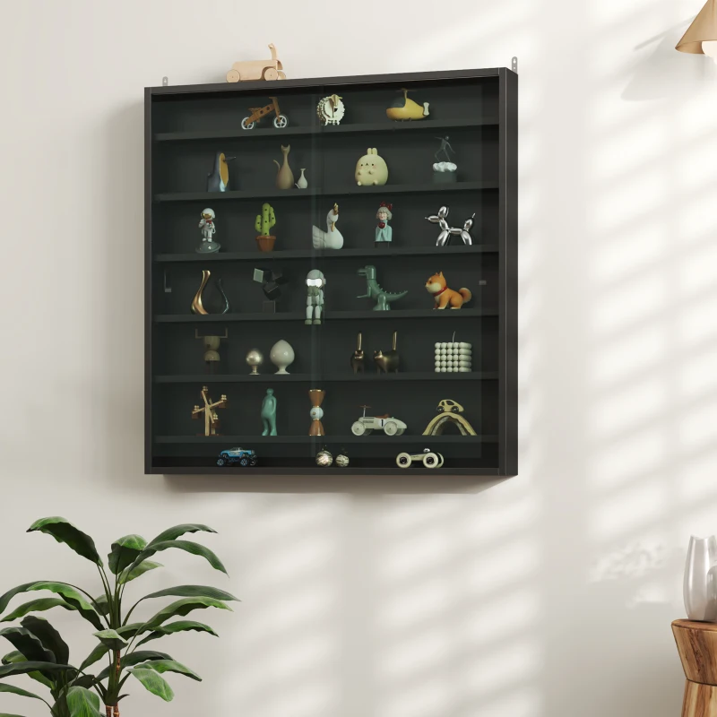HOMCOM Six Shelf Display Cabinet, with Glass Doors - Black