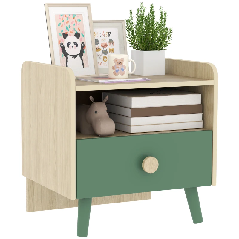 AIYAPLAY Mesa de Cabeceira Infantil Gaveta e Casa 40x32,5x40 cm Verde