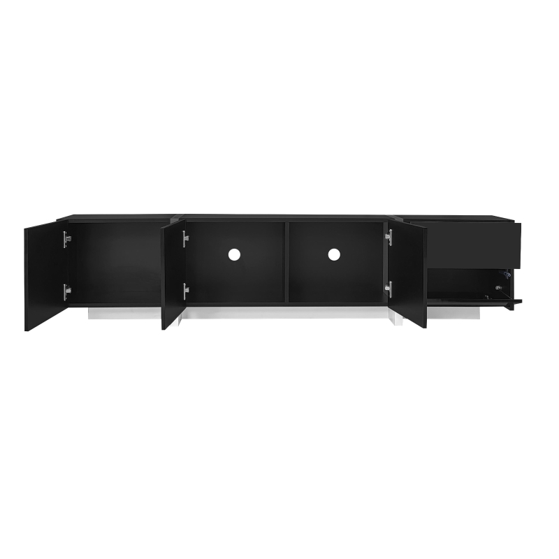 High-gloss Finish TV Cabinet with 3 Doors, 1 Drawer, Contrasting Base and Legs, TV Stand for Living Room, 170L x 29.5W x 40H cm, Black+White