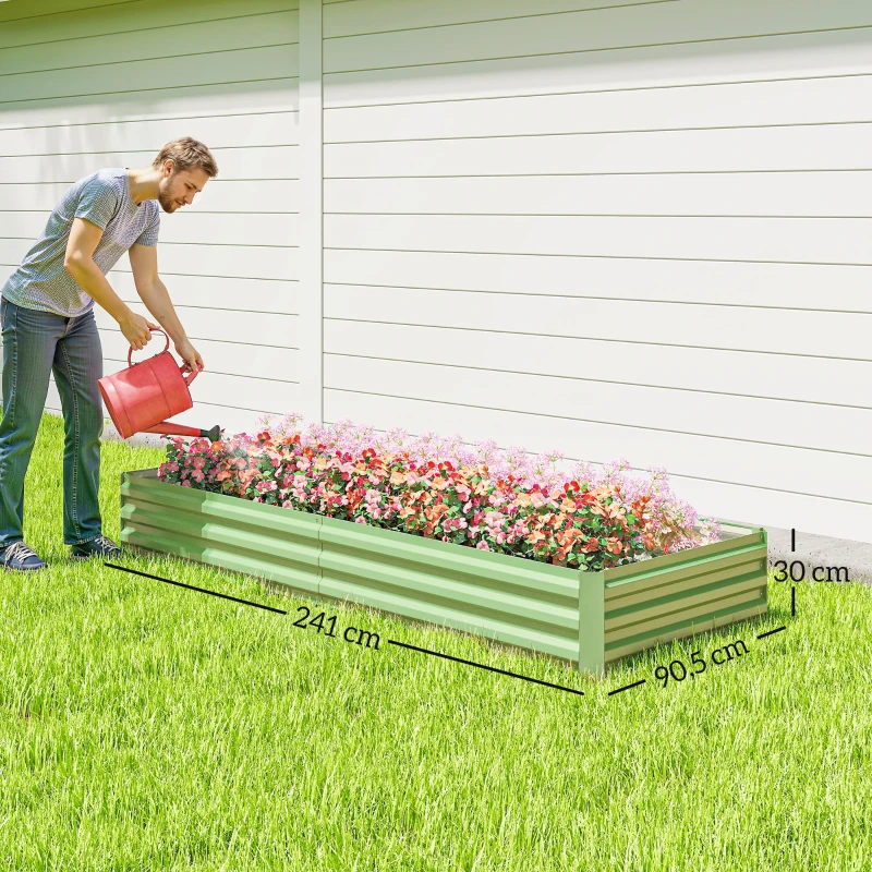 Outsunny Stahl-Hochbeet, offener Boden, einfacher Aufbau, 241L x 90,5B x 30H cm, Grün(m-3)