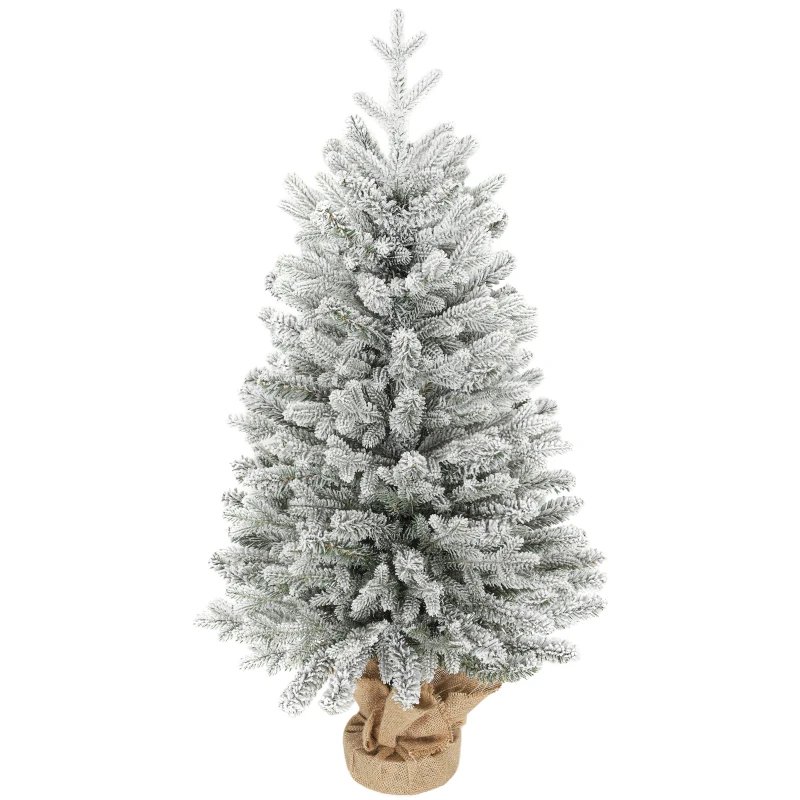 HOMCOM Mini Künstlicher Weihnachtsbaum 90 cm künstlich Tannenbaum mit Schnee, 486 Spitzen Zementbasis Leinenbezug