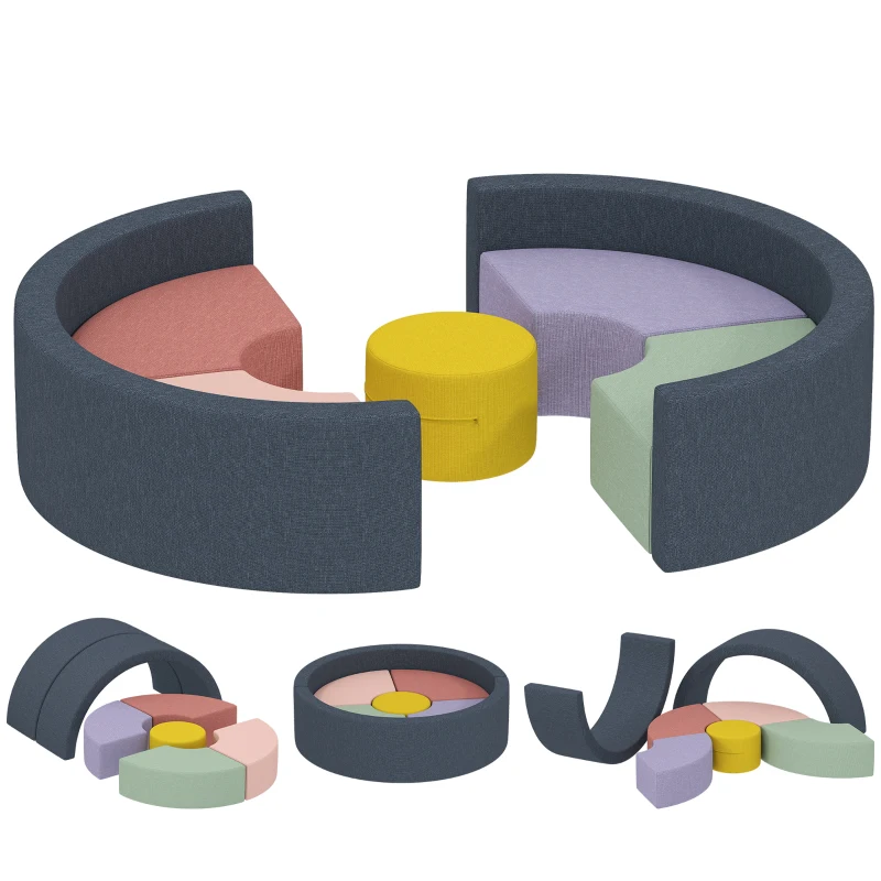 AIYAPLAY 7-teiliges Weichbauklötze-Set für Kleinkinder, Schaumstoff, waschbarer Cordbezug, verschiedene Formen, Bunt