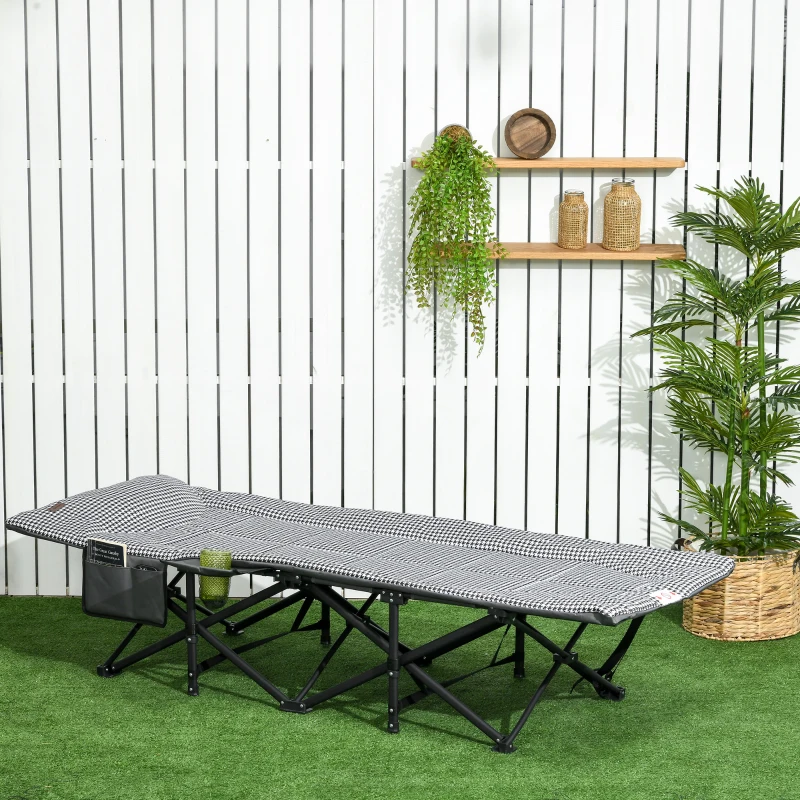 Outsunny Espreguiçadeira Dobrável com Bolsa Lateral e Porta-Copos Tecido Oxford 68x190x48 cm Preto