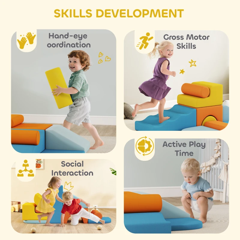 AIYAPLAY 9-Piece Soft Play Set, Kids Soft Play Foam Blocks with Detachable Cover for Climbing and Crawling