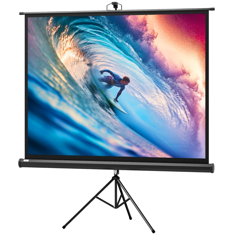 HOMCOM Tela de Projeção 84'' (213 cm) com Tripé Regulável 4:3 Hd para Interior e Exterior