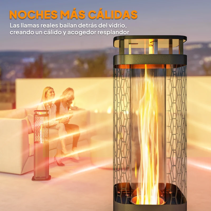 Outsunny Estufa de Pellets 6.86 KW sin Electricidad con Tubo de Vidrio Base Antideslizante y Rejilla Metálica sin Humo Negro