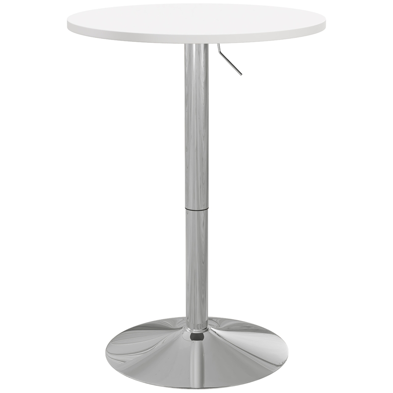 HOMCOM Mesa Alta Redonda Regulável 69-91 cm com Tampo Giratório 360° Branco