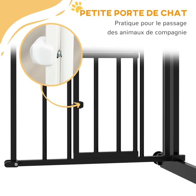 PawHut Barreira de Segurança para Animais 74-80x76 cm Aço Preto Fecho Automático Sem Perfuração