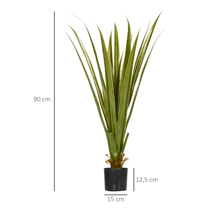 HOMCOM Agave Artificial em Vaso 90 cm 16 Folhas Realista