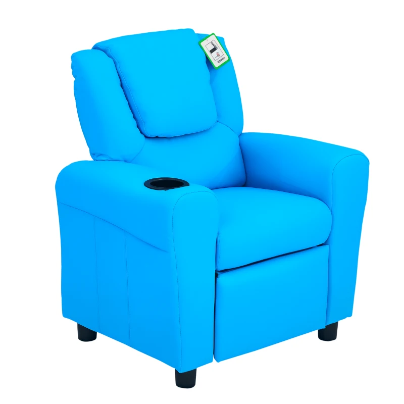 HOMCOM Kindersessel mit neigbarer Rücklehne 62 x 52 x 69cm Massivholzrahmen Blau