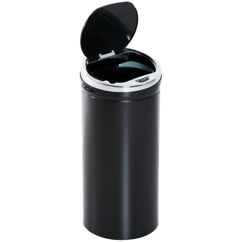HOMCOM Balde de Lixo Inteligente de Aço Inoxidável 42L Sensor de Movimento e Balde Interno Removível 30,5x30,5x68 cm Preto
