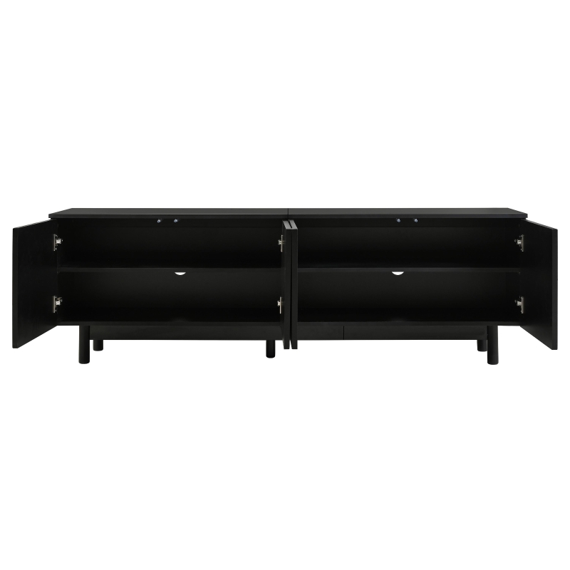 Modern Lowboard TV Cabinet with Push-to-Open Doors and Adjustable Shelves, TV Stand for Living Room, 175L x 38W x 56H cm, Black