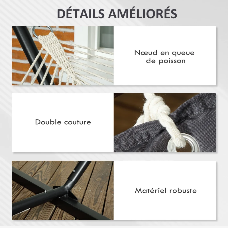 Outsunny Hamac com Suporte de Aço e Almofada 368x140x110 cm Cinza Escuro