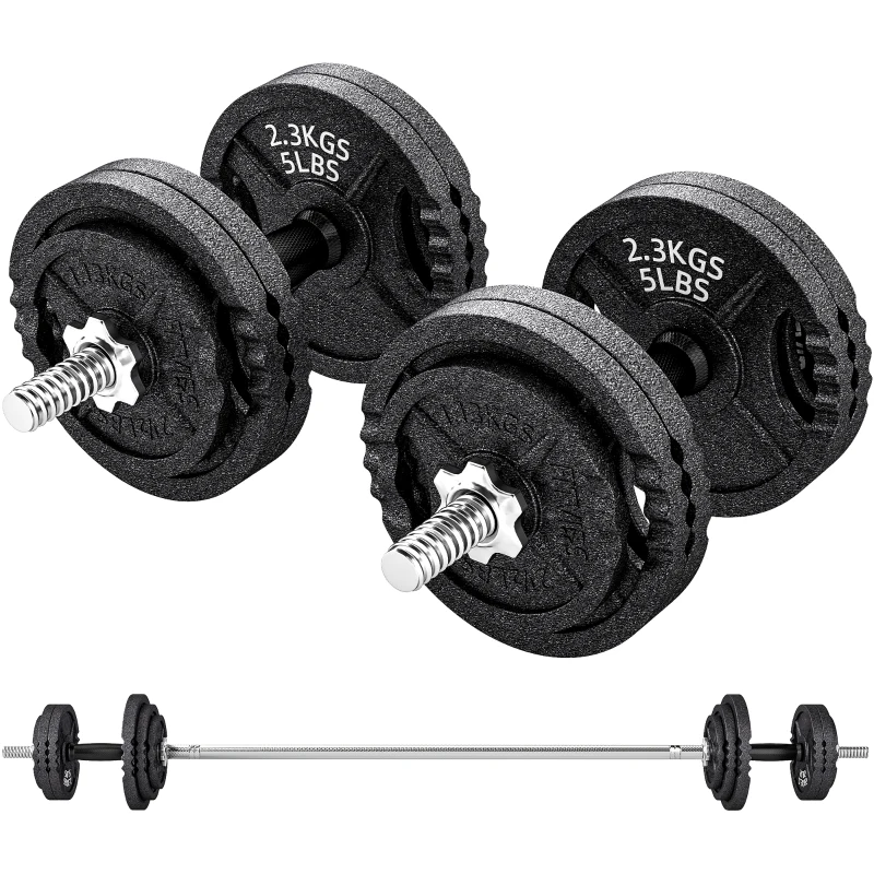 SPORTNOW Hantel-Set 42 kg (2‑in‑1) – 14 Scheiben, Kurzhantel & Langhantel, Stahl, Schwarz
