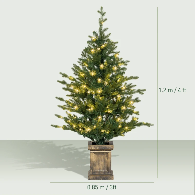 HOMCOM Set of Two Artificial 4ft Christmas Trees, with Lights - Green